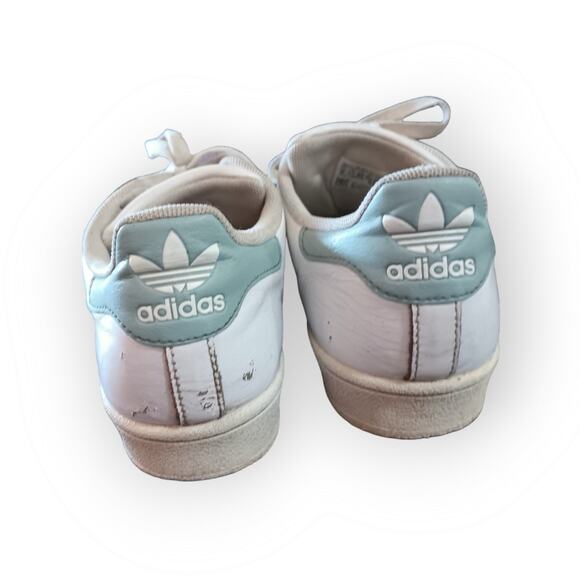 adidas superstar shell toes white and teal leather sneakers size 8 - Picture 3 of 5